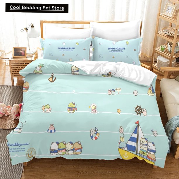 x1816 Bed SheetsCartoon Sumikko Gurashi Bedding Set,Duvet Cover Comforter Bed Set Quilt Cover Pillowcase, Twin Size Boys Girls Adults 3-Piece Bedding Set (1 Duvet Cover + 2 Pillow Shams) nj1816