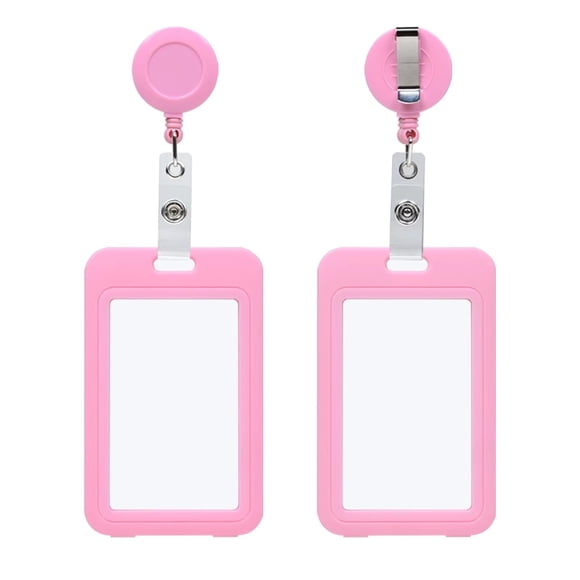Porta credenciales happyhbt rosa vertical con clip de carrete retráctil