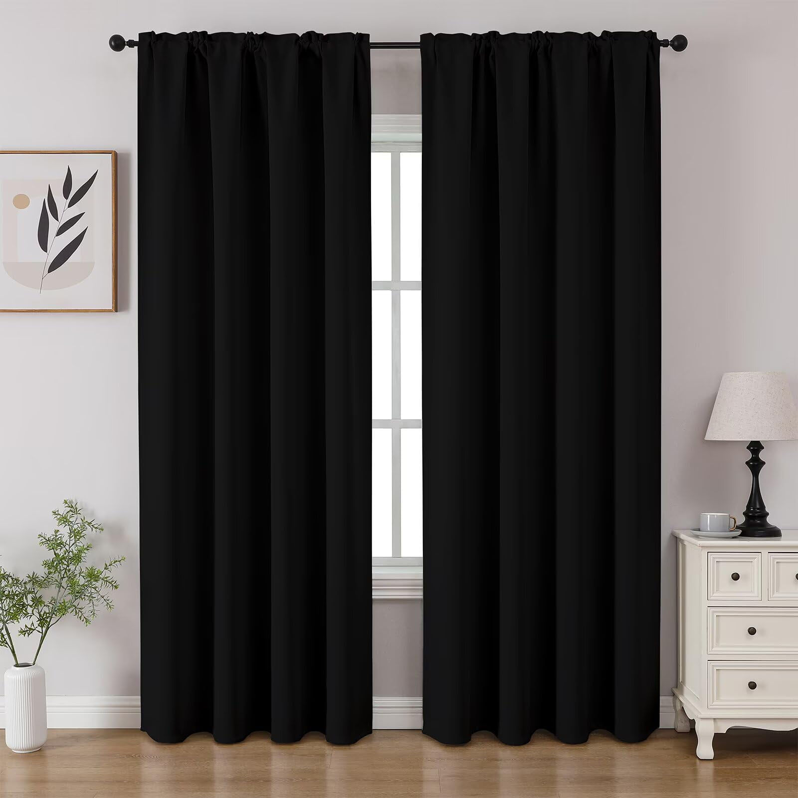 Juego De 2 Paneles De Cortinas Opacas Cucraf, 213 Cm De Longitud, Color Negro