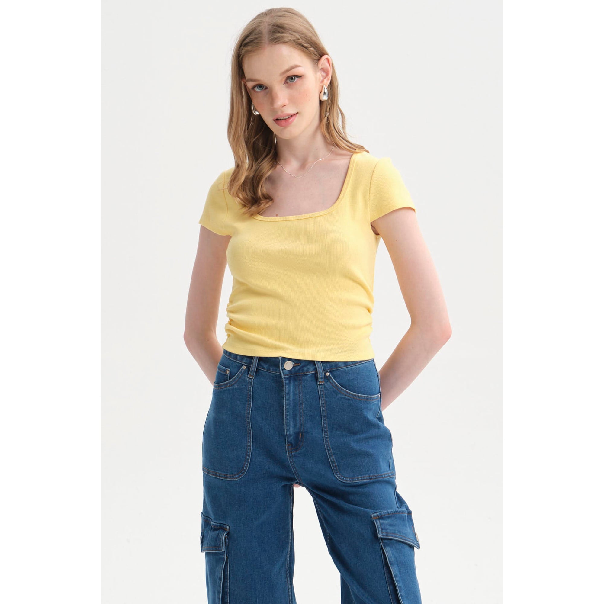 Fashionspark - Polera Mujer Recogido Cropped Amarillo