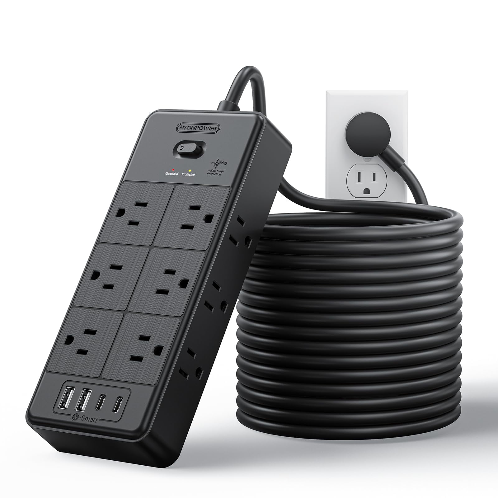 Regleta De Alimentación Con Protector Contra Sobretensiones Ntonpower 4000j Con 12 Enchufes