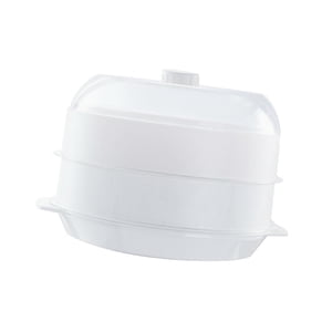 Magideal - Vaporera Redonda Para Microondas, Utensilios De Cocina, Olla De Cocina, Tapa Transparente, Plato, Contenedor De Comida Para Pescado, Verduras Caseras, , Doble Capa Blanca