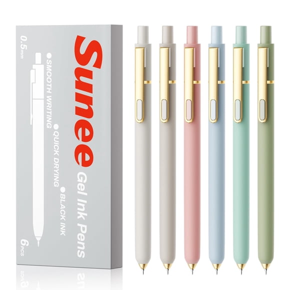 SUNEE Bolígrafos de Gel, Pack de 6, Punta fina de 0,5 mm, Escritura suave, Tinta negra de secado rápido, Estilo estético para escuela, oficina y journaling – Morandi