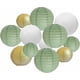 thumbnail image 1 of Faroles de papel verde salvia, blancos y dorados, decoración para fiestas, chinos, japoneses, colgantes, decorativos, para cumpleaños, baby shower, bodas, vegetación neutra, decoración del hogar, 12 u, 1 of 5