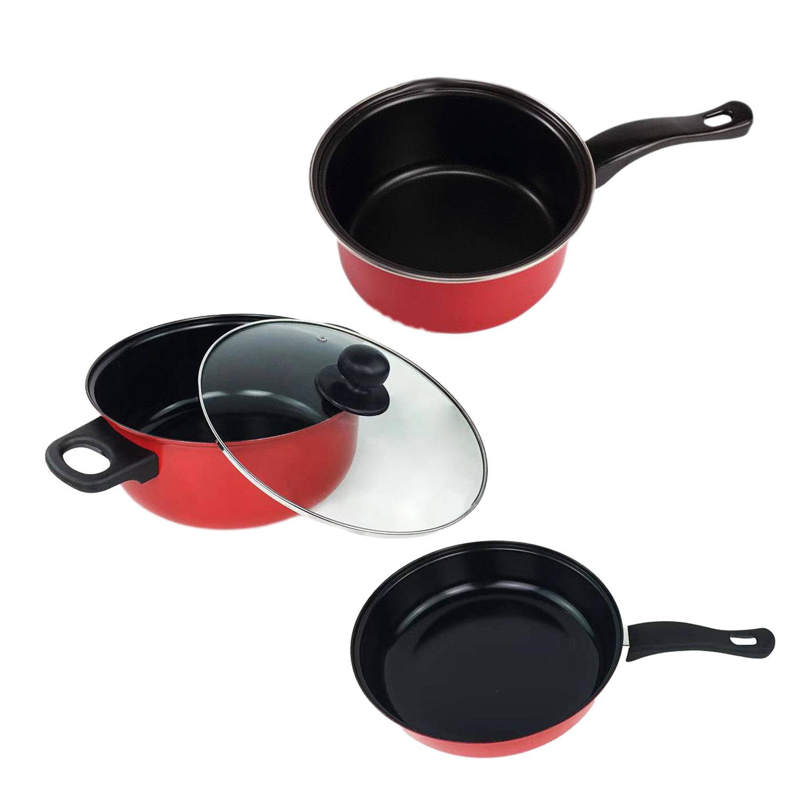 Bothyi - Juego De 3 Ollas Y Sartenes, Utensilios De Cocina Resistentes Para Restaurante, Cocina, Hogar, Color Rojo