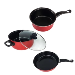 Bothyi - Juego De 3 Ollas Y Sartenes, Utensilios De Cocina Resistentes Para Restaurante, Cocina, Hogar, Color Rojo