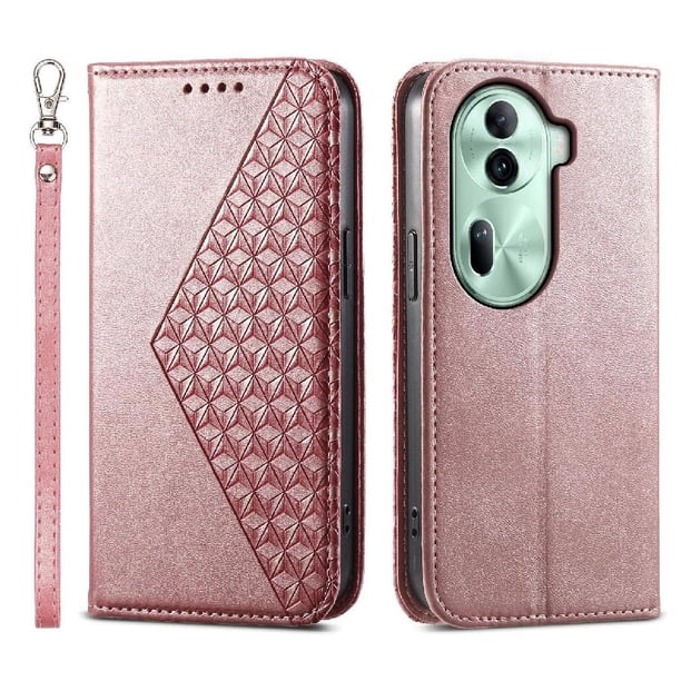 Funda Flip FOXDOCK para OPPO Reno 11 5G , Estilo Billetera con Diseño Rombo, Correa de Mano y Soporte, Uso Diario