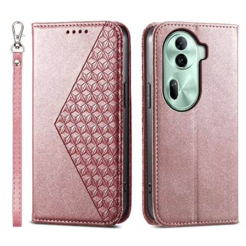 Funda Flip Foxdock Para Oppo Reno 11 5G , Estilo Billetera Con Diseño Rombo, Correa De Mano Y Soporte, Uso Diario