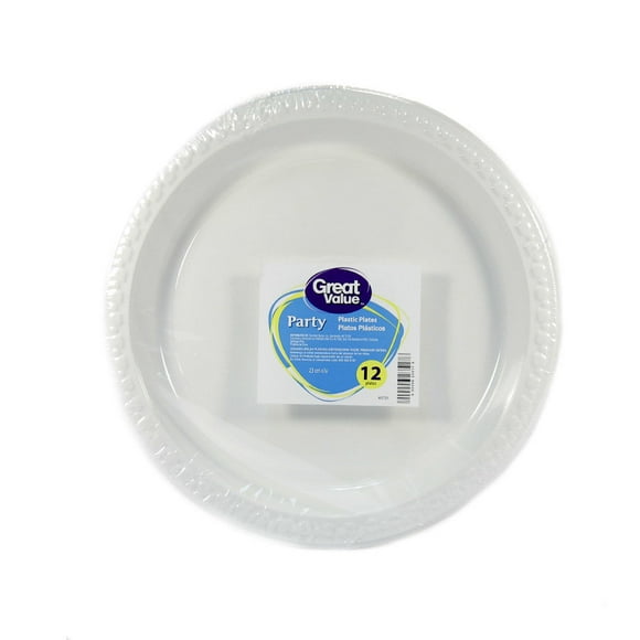 Pack de 12 platos plásticos blanco 23 cm, 1 Un