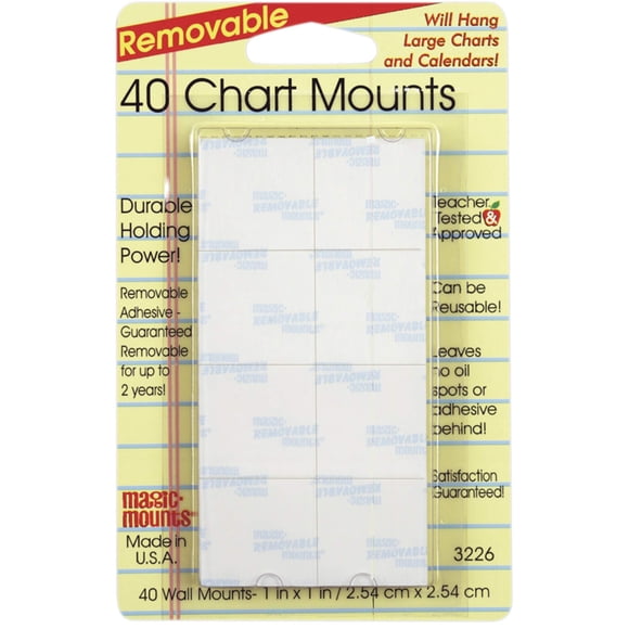 Monturas mágicas extraíbles Chart Mounts, 1 x 1 paquete de 40 (MIL3226)