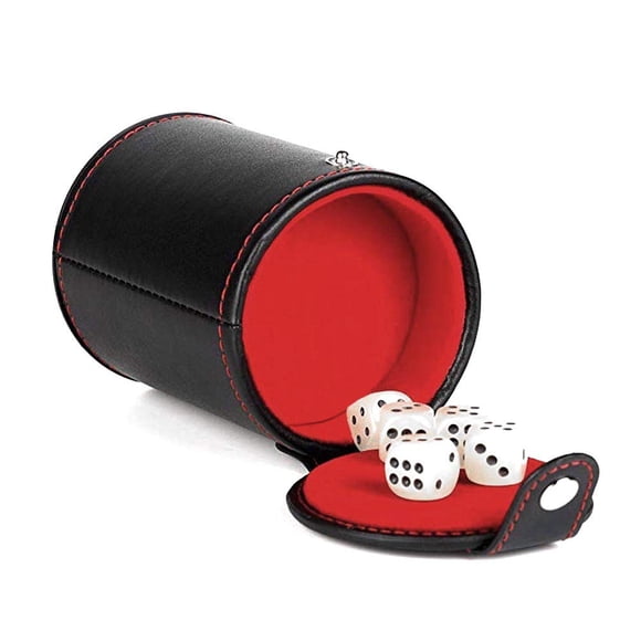 Juego de tazas para dados Aulufft de piel sintética con 5 dados estándar, color rojo