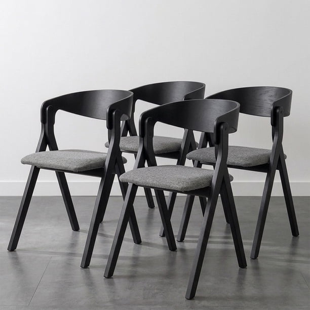 Pack 4 Sillas Comedor Madera Tapiz Chenilla Margot Venhoouse Negra