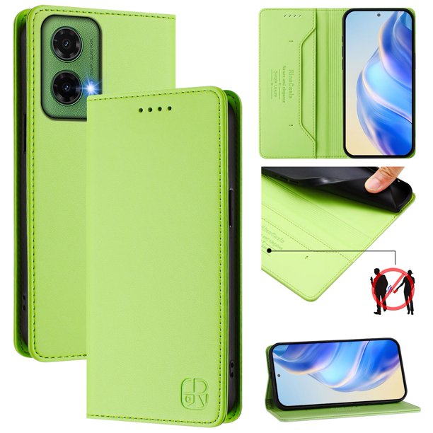 Funda Billetera con Soporte para Motorola Moto G35 5G Bloqueo RFID Plegable Verde claro