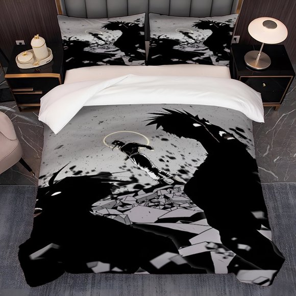 3pcs North Sword River Black and White Battle Theme K-Style Printed Bedding Set Duvet Cover and Pillowcases