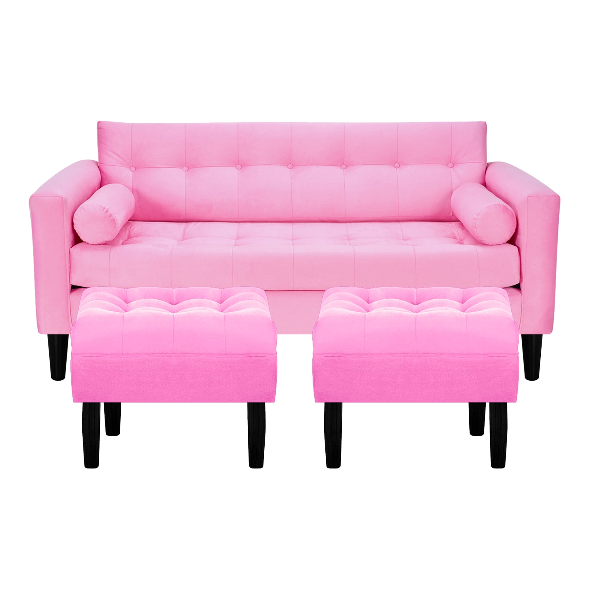 Bodevir - Sofa Retro 3c + 2 Pouf Felpa 00 Rosado