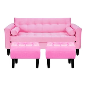 Bodevir - Sofa Retro 3C + 2 Pouf Felpa 00 Rosado
