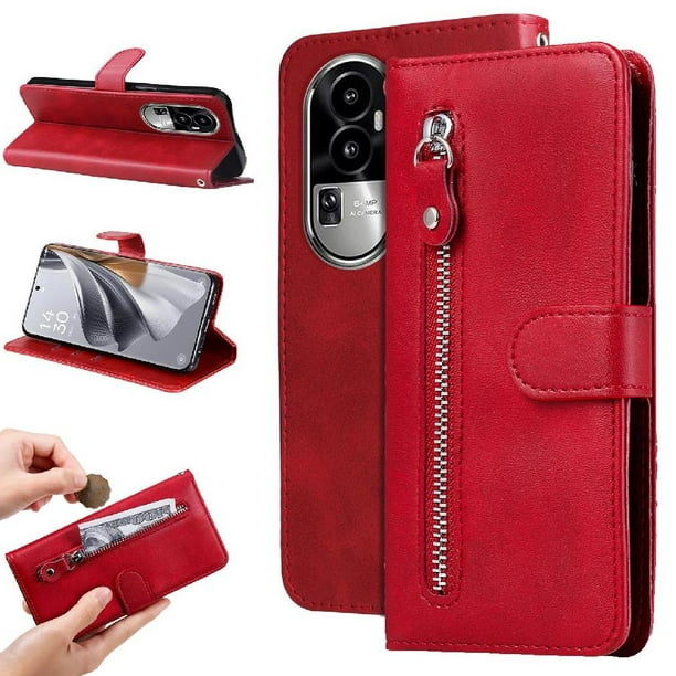 Funda con Cremallera para OPPO Reno 10/10 Pro 5G, Carcasa Cartera de Cuero PU con Soporte y Tarjetero