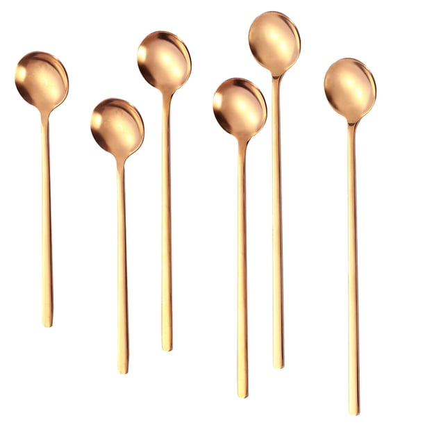 Cuchara para té helado de mango largo, cucharas para mezclar cócteles, cucharas de café de acero inoxidable, juego de 6