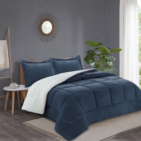 Plumon Andes Chiporro Liso Azul 1.5 Plaza