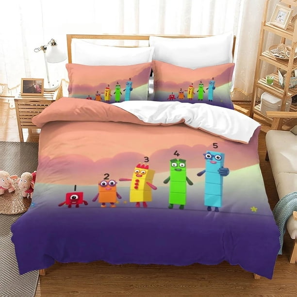 v2640 Bed Sheets Fashion Cartoon Number-Blocks Bedding Set Double Twin King Duvet Cover Comforter Pillowcase Boys Girls Adults Bedroom 3-Piece Bedding Set (1 Duvet Cover + 2 Pillow Shams) Bed Sheets j