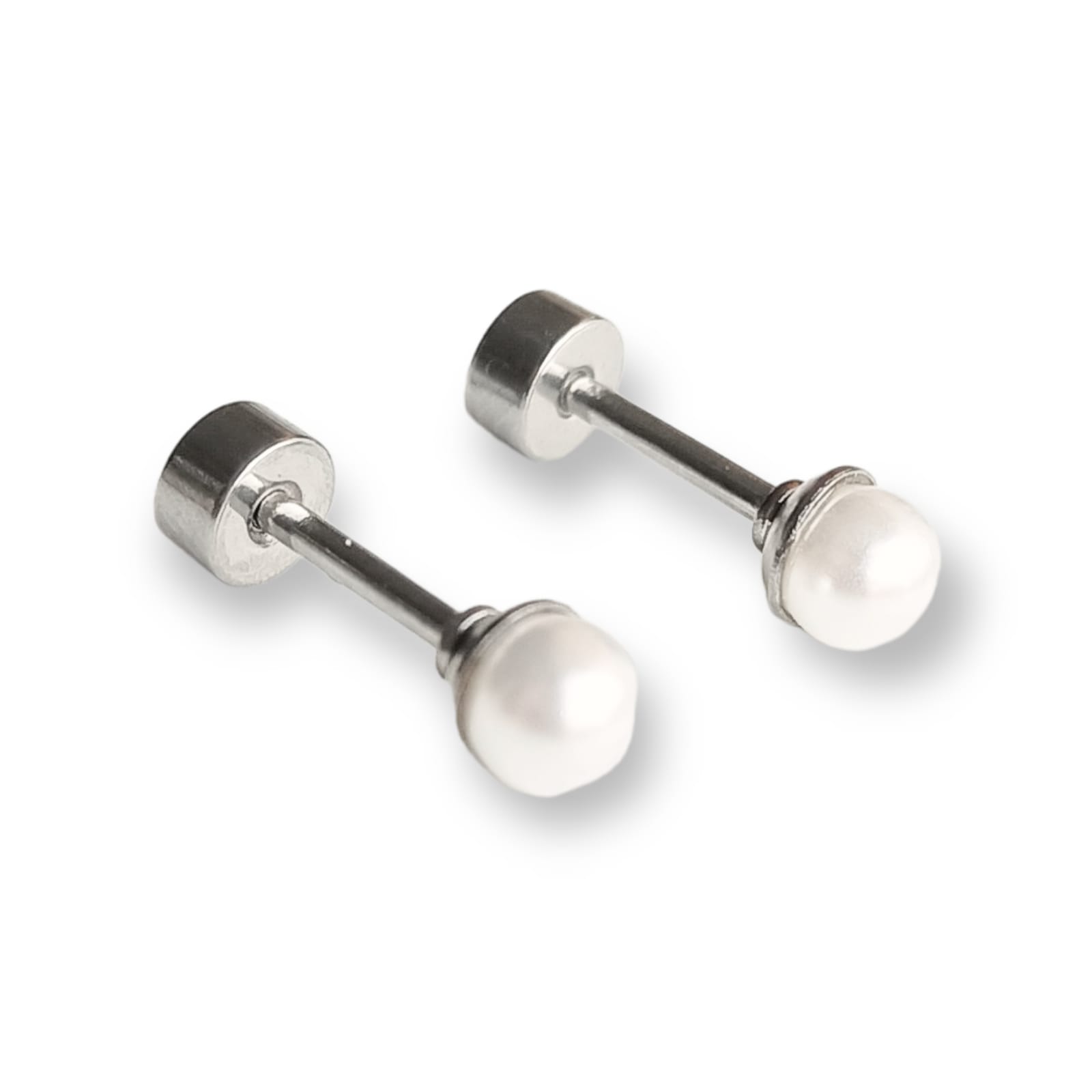 Elbauldejuma - Pendientes 4Mm Perlas Agua Dulce Con Cierre Tuerca