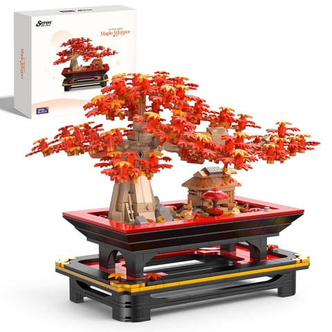 W Wise Block - Set De Juguetes De Construcción Wise Block Para Bonsáis Japoneses De Arce Rojo, 900 Unidades