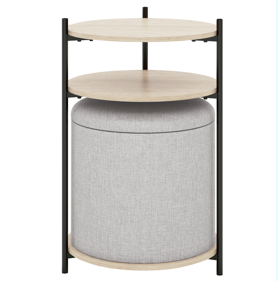 Carry All - Mesa Centro Arrimo 3 Repisas Con Pouf Minimalist 2 En 1