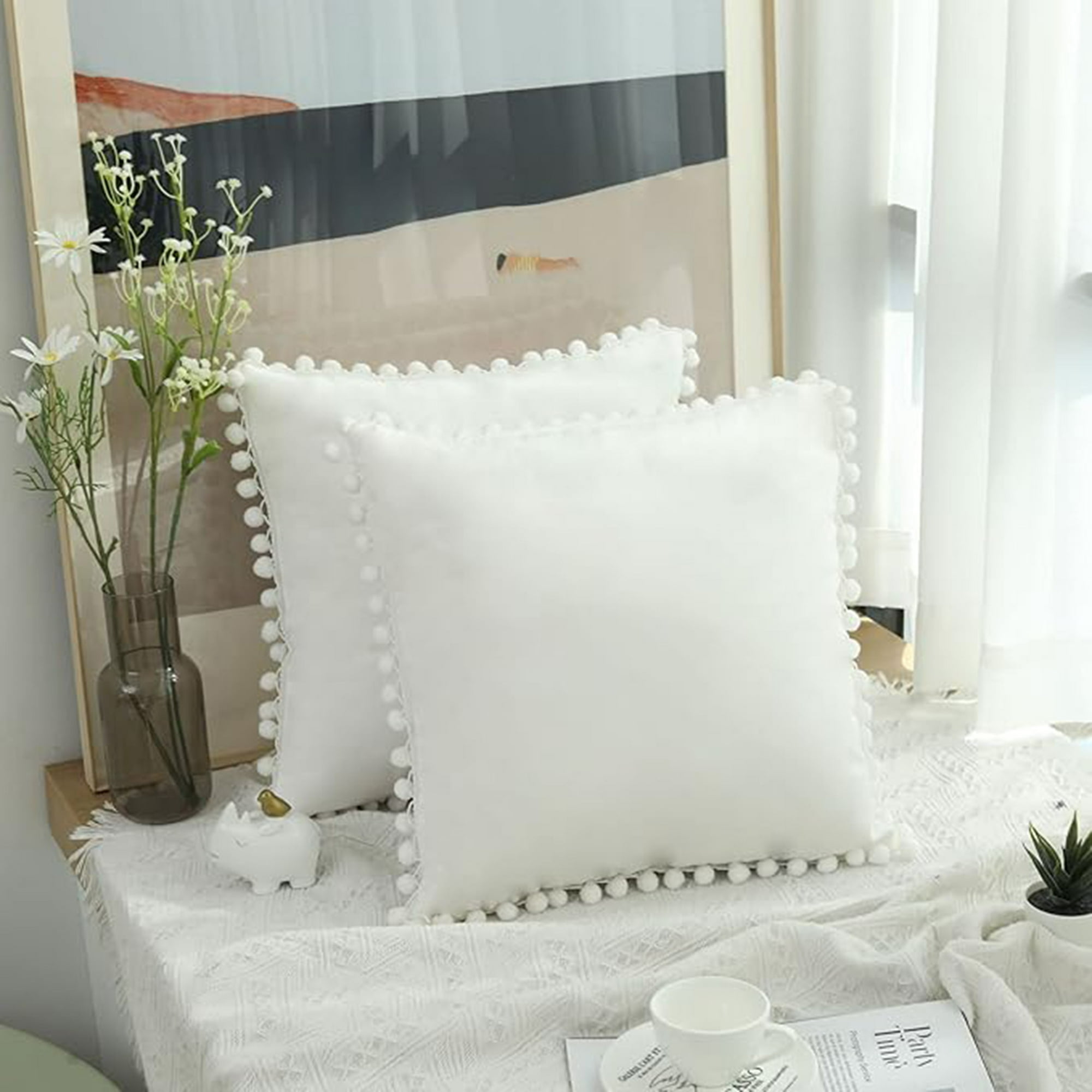 Veatool - 2 Fundas De Almohada Cuadradas De Terciopelo Blando, Fundas De Almohada Decorativas De 40 X 40 Cm, Con Bolas De Terciopelo, Para Sofás De Decoración Familiar, Reposabrazos, Etc.