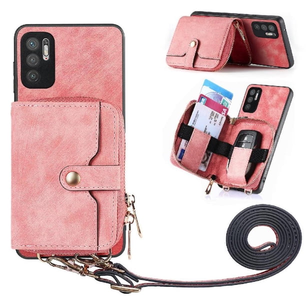 Funda Tipo Cartera con Correa Cruzada para Xaiomi Redmi Note 10 5G Protección Contra Golpes Rosa