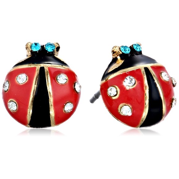 Pendientes Betsey Johnson con diseño de mariquita roja y negra