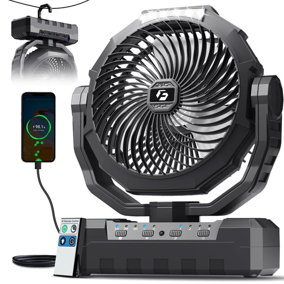 Ventilador de camping FRIZCOL 3 en 1 recargable 24000mAh con luz negro