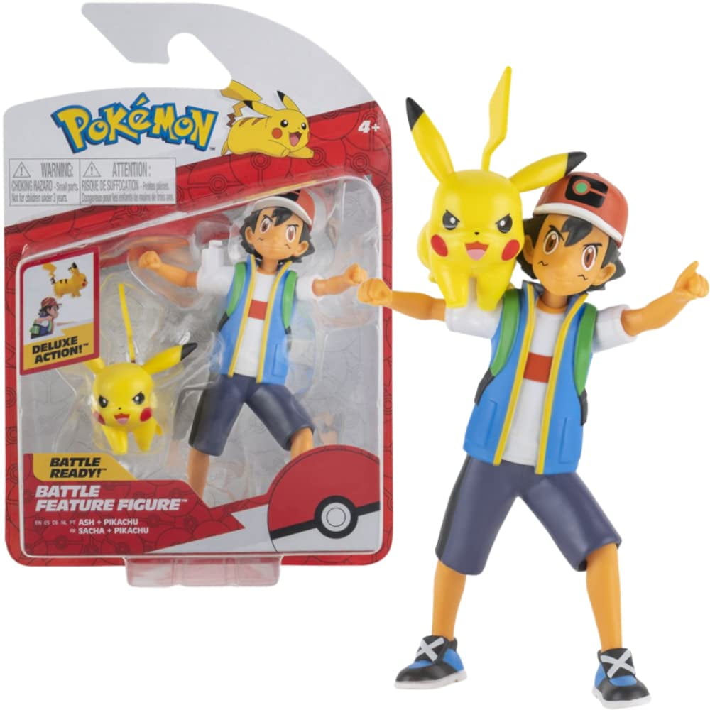 Figura De Acción Pokémon Battle Feature Ash De 11,4 Cm Con Pikachu