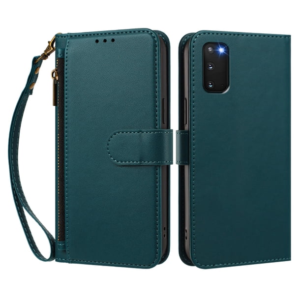 Funda Tipo Billetera para samsung galaxy S20 FE con Soporte y Bolsillo con Cierre Verde