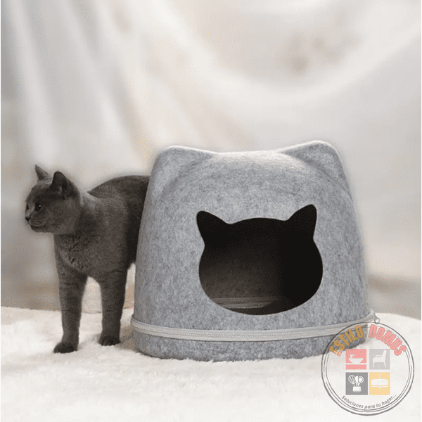 Estilodomus - Cama Para Gatos De Fieltro Iglú Gato Facil Limpieza Con Cojin - Gris