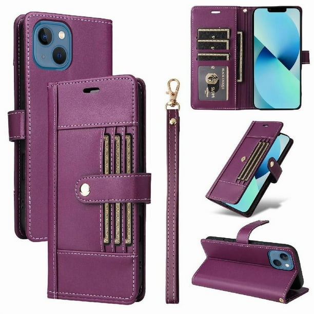 FOXDOCK Funda tipo Cartera para iPhone 15 Plus – Cubierta de Cuero PU con Múltiples Ranuras, Bolsillo para Efectivo y Correa de Muñeca