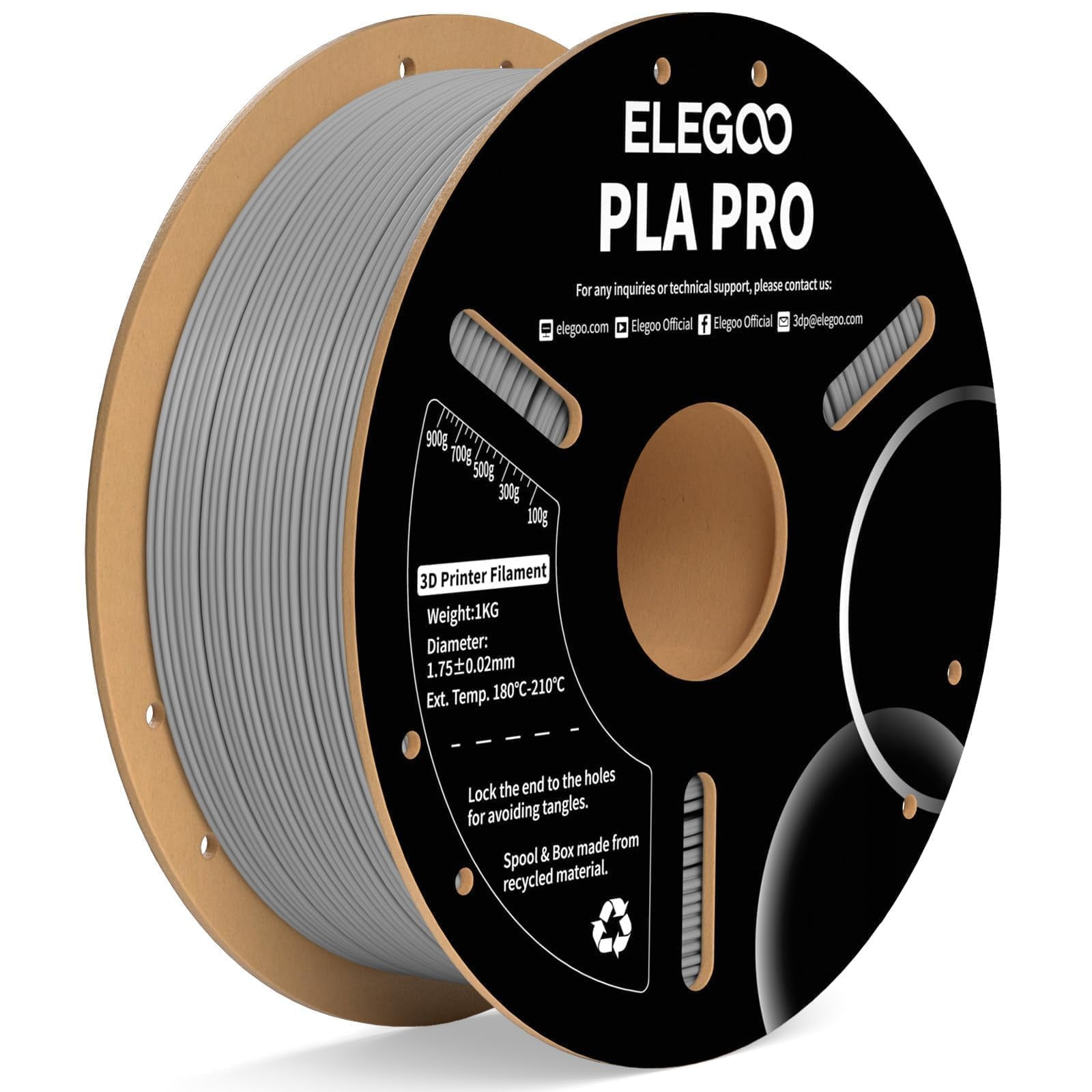 Filamento Para Impresora 3d Elegoo Pla Pro, 1,75 Mm, Gris, 1 Kg