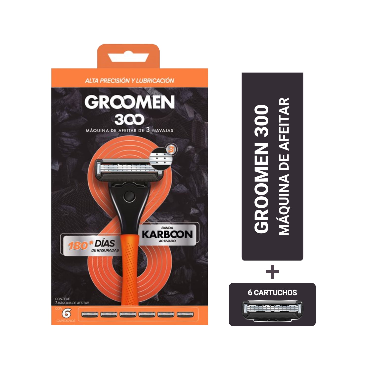 Máquina Afeitar Groomen 300 + 6 Cartuchos De 3 Navajas