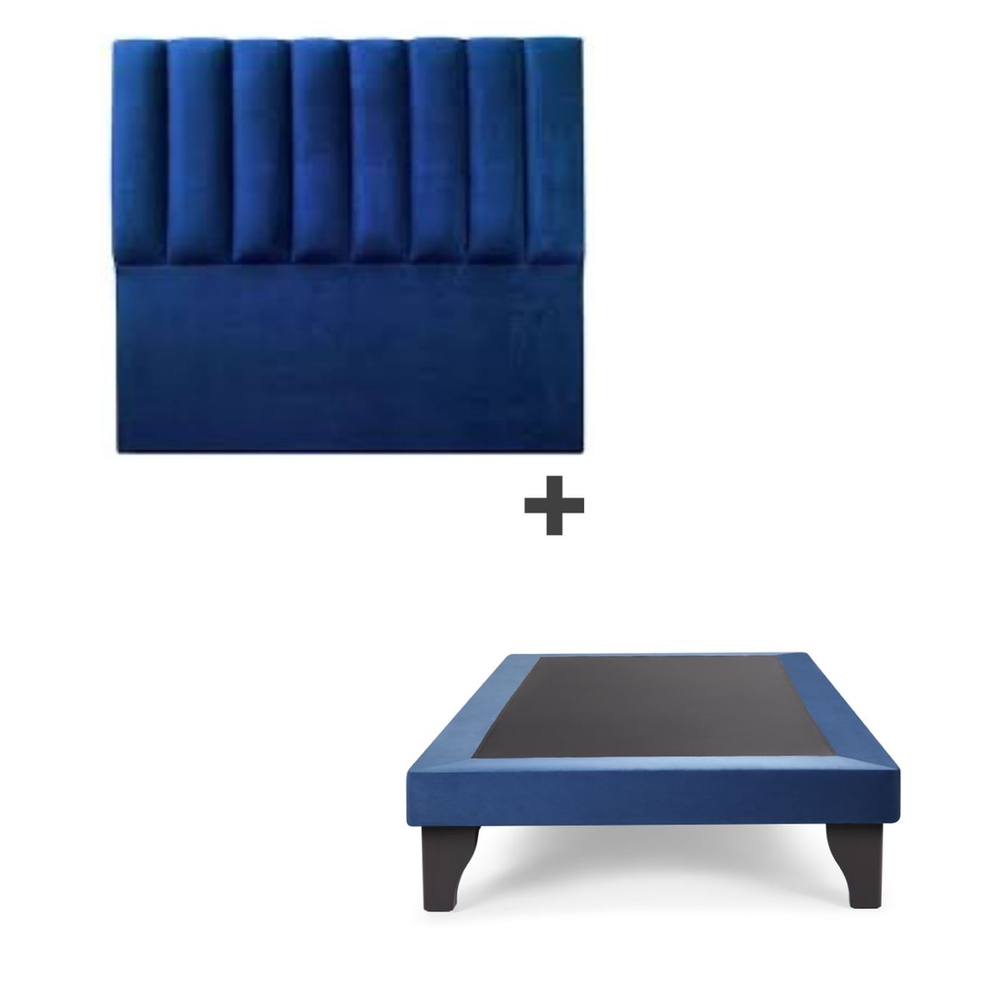 Kerabaalshop - Base De Cama Europea 1.5 Plaza 105x200 Con Respaldo Al Piso Felpa Azul Marino