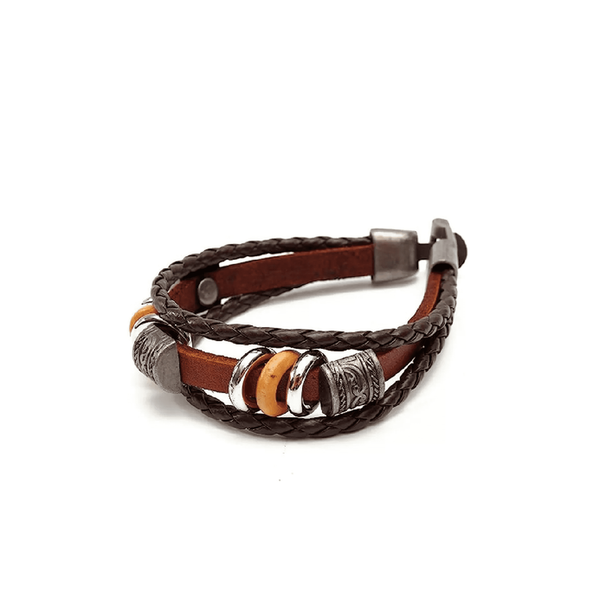 Genérico - Pulsera De Cuero Trenzada Con Acero, Para Hombre Y Mujer, Color Multicolor