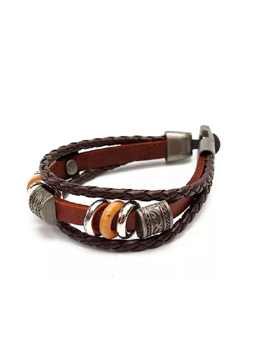 Genérico - Pulsera De Cuero Trenzada Con Acero, Para Hombre Y Mujer, Color Multicolor