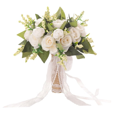 Magideal - Flores Artificiales Para Novia, Ramo De Novia , Flor De Novia Para , Iglesia, Decoraciones De Despedida De , Blanco