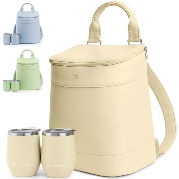 Mochila nevera Vin Fresco aislada con 2 vasos para vino beige