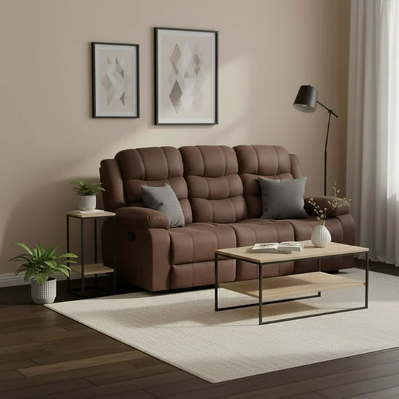 Sofá 3 Cuerpos Reclinable Tradicional Norman Café Oscuro 2011SDBR
