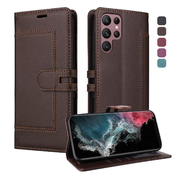 Premium Wallet Case for Samsung Galaxy S25 Ultra with Card Slots & Kickstand, Flip Cover Brown