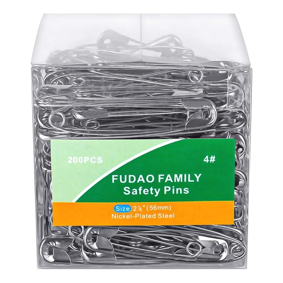 Alfileres de seguridad FUDAO FAMILY, tamaño 4, 56 mm, acero niquelado, 200 unidades