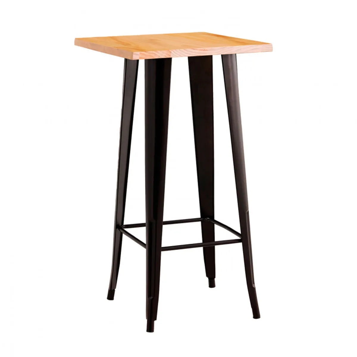 Habita2 Chile - Mesa De Bar Tolix Color Negro 60x60 Cubierta De Madera Clara