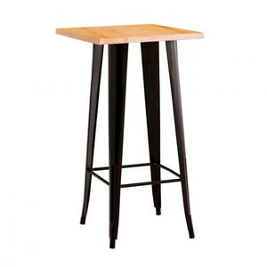 Habita2 Chile - Mesa De Bar Tolix Color Negro 60X60 Cubierta De Madera Clara