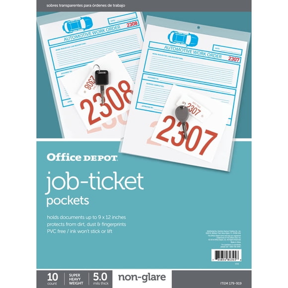 Porta documentos para tickets de trabajo Office Depot 23 x 30 cm (paquete de 10)