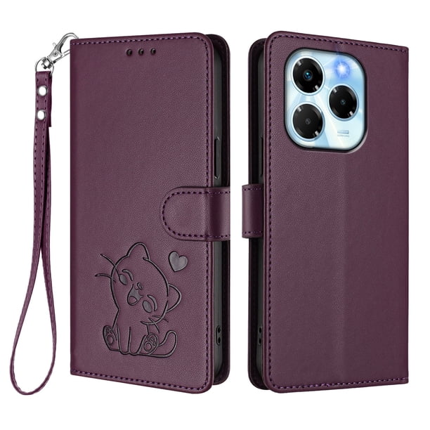 Funda de Gato tipo Libro para Infinix Note 40X 5G, Morado Oscuro
