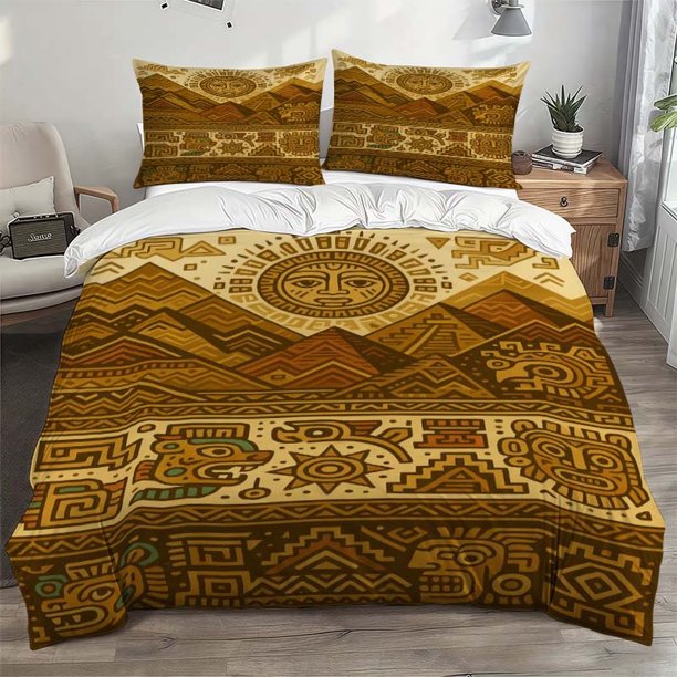 3pcs Ancient American Sun God Themed Bedding Set Including Duvet Cover And Pillowcases Soft And Comfortable